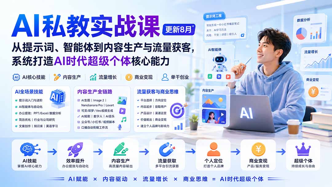 AI私教实战课：从提示词到智能体，AI内容生产与流量获客系统课