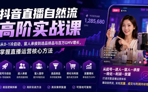 抖音直播自然流高阶实战：冷启动留人承接选品排品百万GMV增长运营课