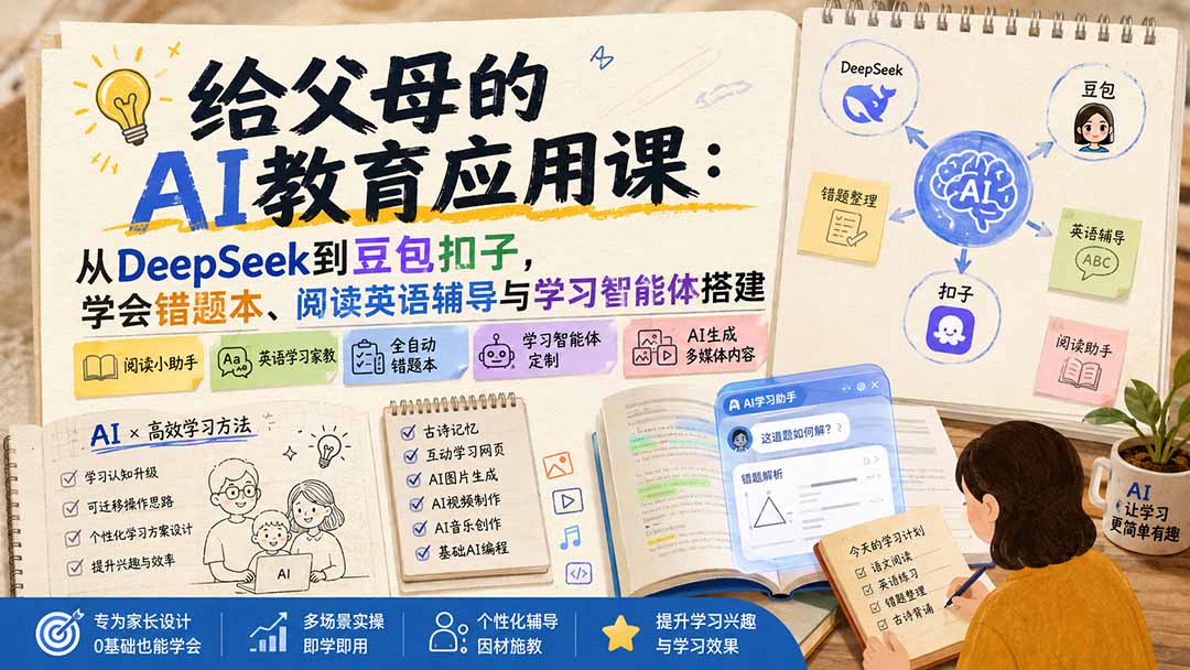 家长AI教育实操课：用DeepSeek豆包扣子搭错题本与学习智能体，辅导阅读英语古诗