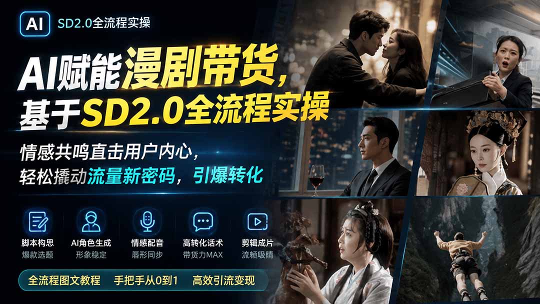 AI赋能漫剧带货，SD2.0全流程实操，情感共鸣撬动流量，引爆转化新密码
