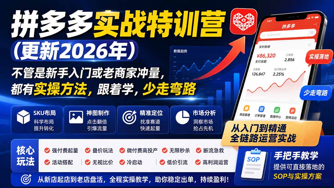 拼多多实战特训营2026：SKU布局强付费起量，新手老手爆单实操