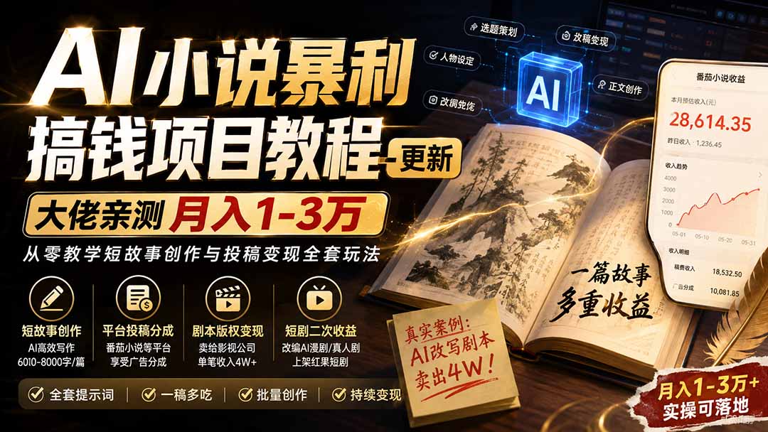 AI小说变现教程：番茄小说变现1-3万，短故事提示词写作投稿全攻略