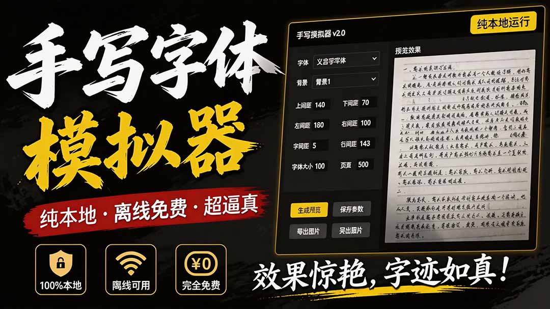 罚抄神器！手写字体模拟器，10万字作业轻松搞定，纯本地离线免费