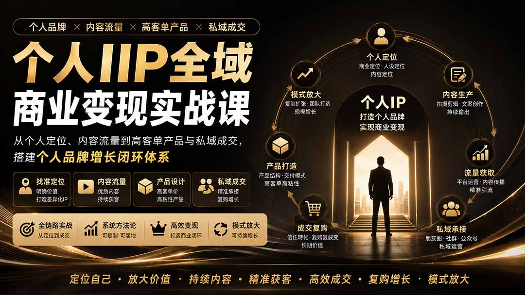 个人IP全域商业变现实战课：IP定位+内容流量+高客单产品+私域成交，搭建个人品牌增长闭环
