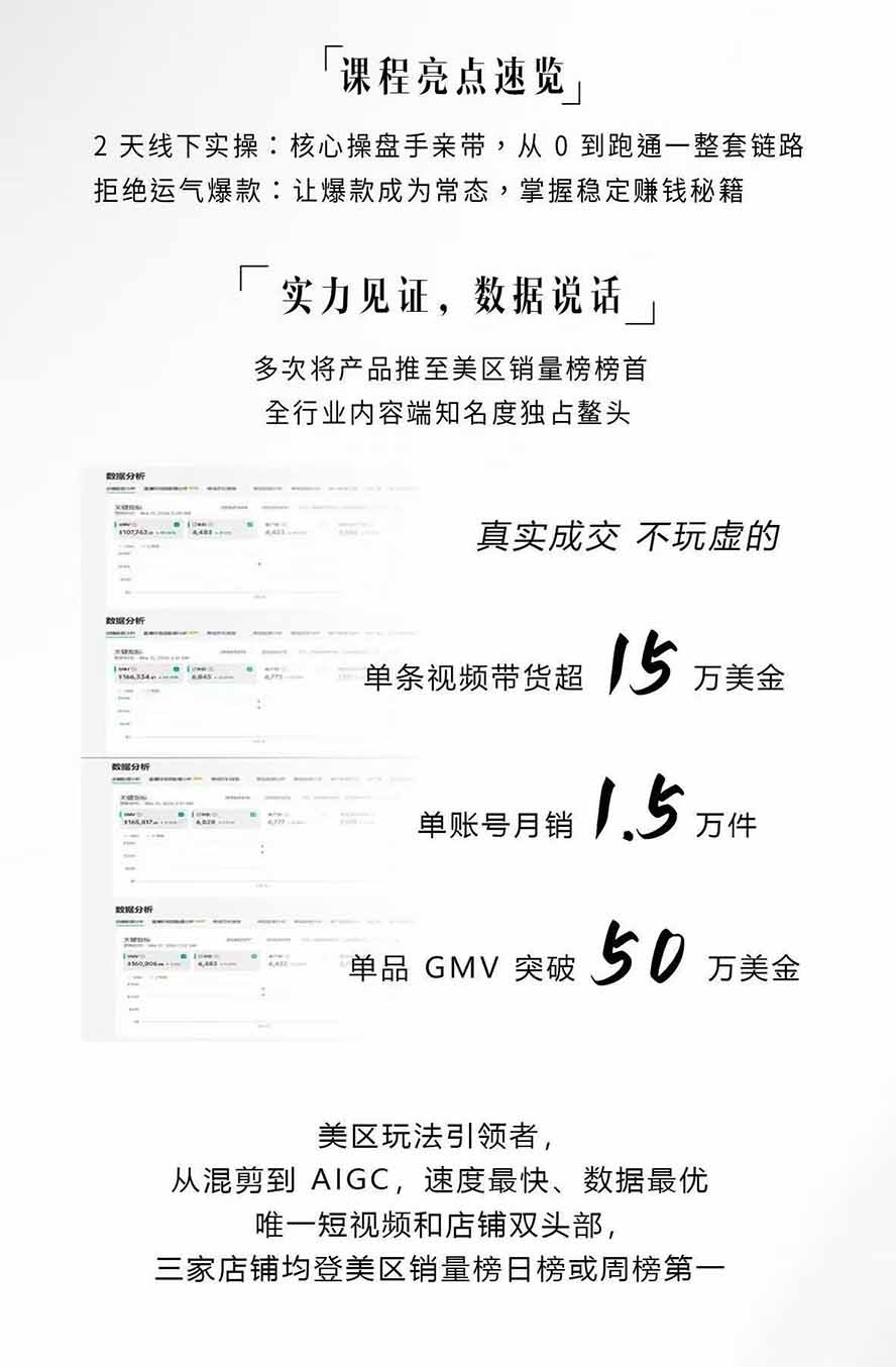 AIGC×TikTok美区短视频带货线下课回放，12小时爆款选品与店铺运营全流程