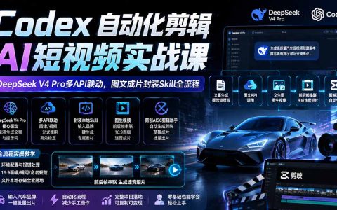 2026 Codex自动化剪辑实战：DeepSeek V4 Pro多API联动，图文成片封装Skill全流程