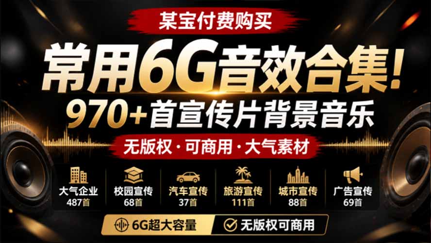 970首宣传片BGM商用无版权，6G音效素材多场景适用