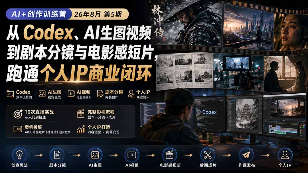 AI创作训练营：Codex+AI生图视频到分镜短片，跑通个人IP商业闭环