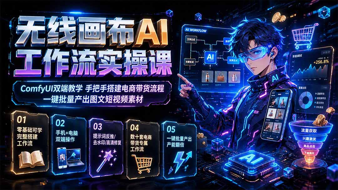 无线画布AI工作流实操课｜ComfyUI双端教学，电商带货批量产出图文短视频