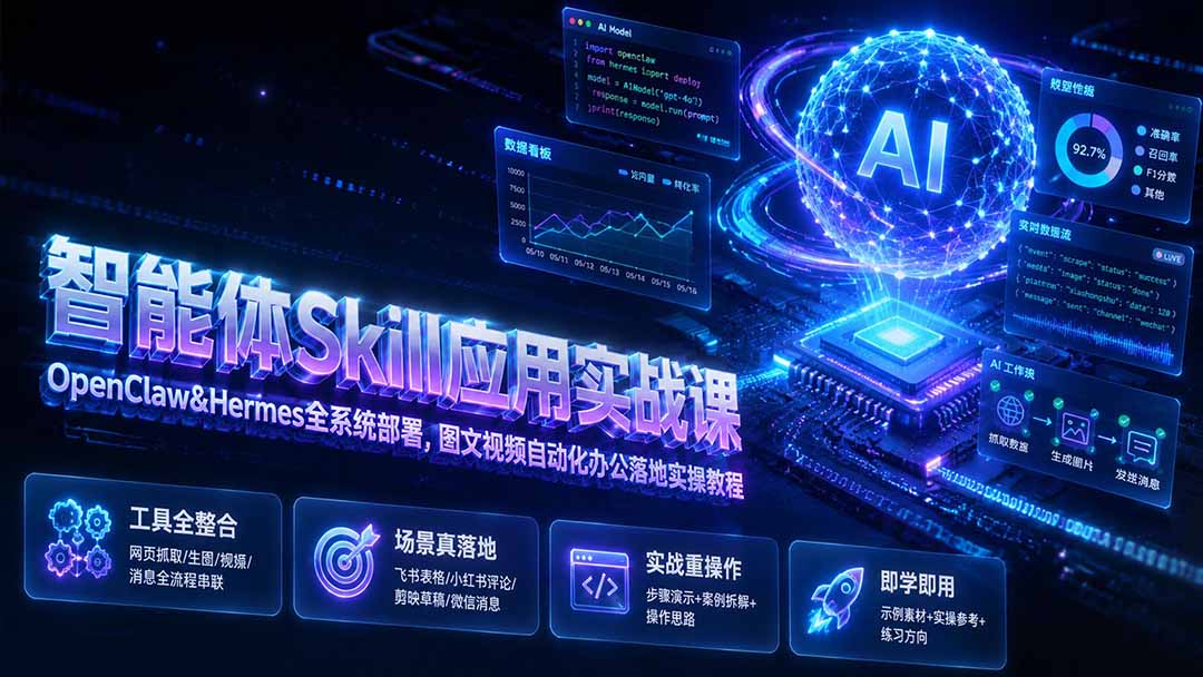 智能体Skill实战课：OpenClaw+Hermes部署，飞书微信视频自动化办公