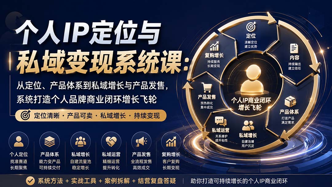 个人IP定位与私域变现系统课：从产品体系到私域增长与产品发售，打造商业闭环增长飞轮