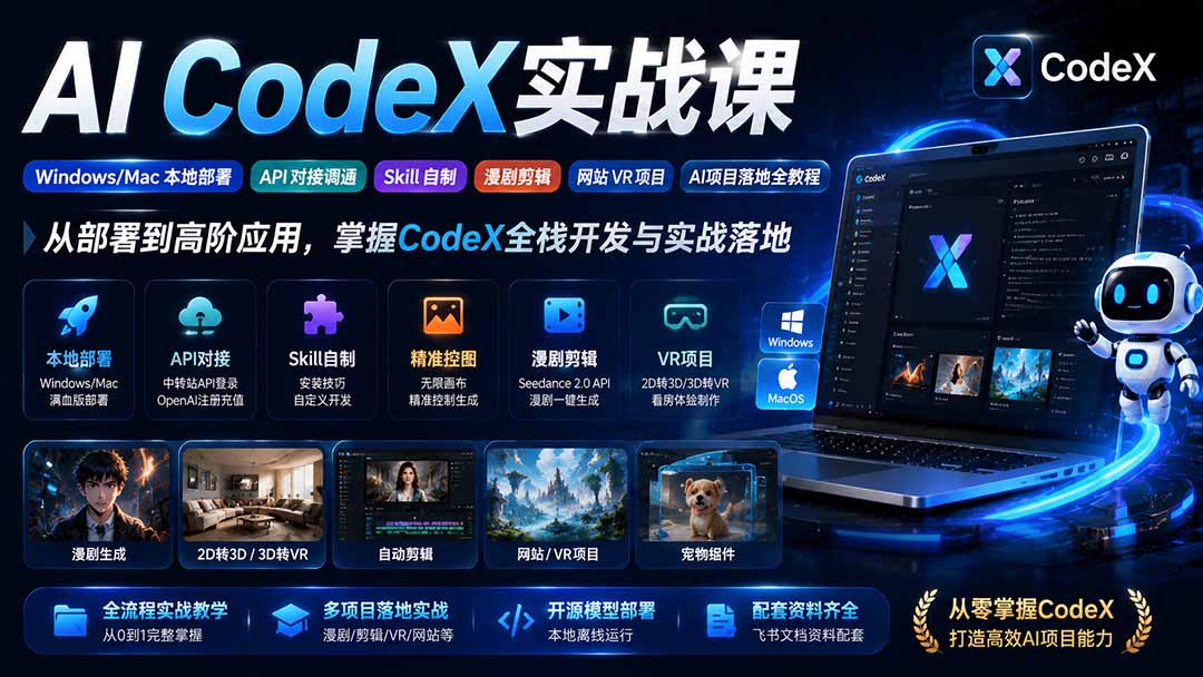 CodeX实战课：本地部署+API调通+Skill制作+漫剧剪辑全攻略