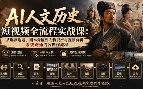 AI人文历史短视频实战课：爆款选题剧本分镜到剪映成片全流程