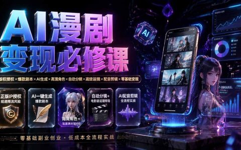 AI漫剧变现系统课：版权授权+爆款剧本+AI生成分镜+高清角色+高级运镜配音剪辑，零基础手机电脑副业实操