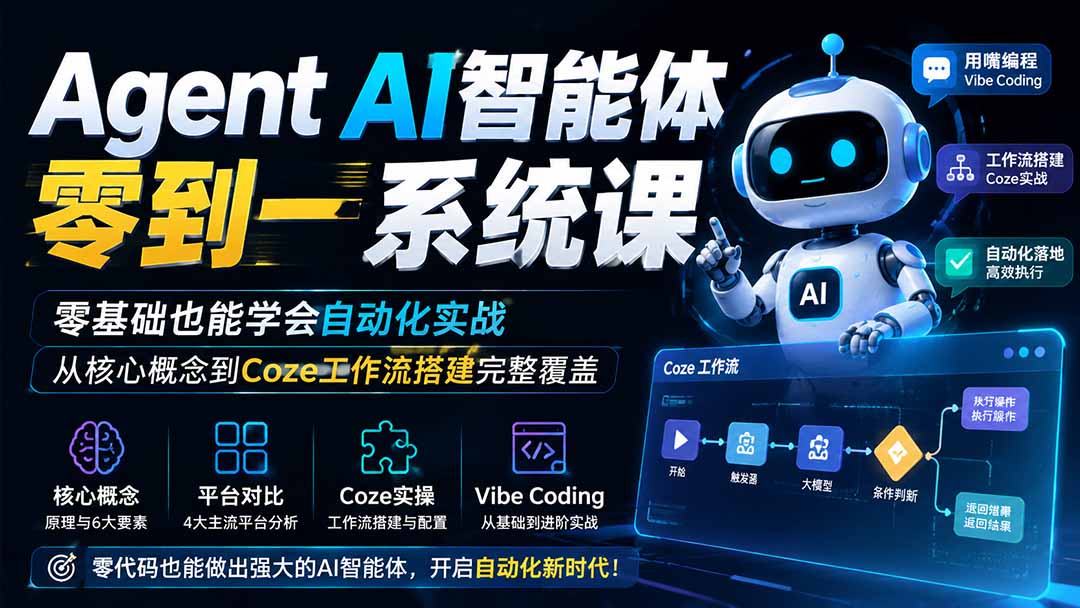 Agent智能体0到1系统课：零基础Coze工作流搭建与自动化实战