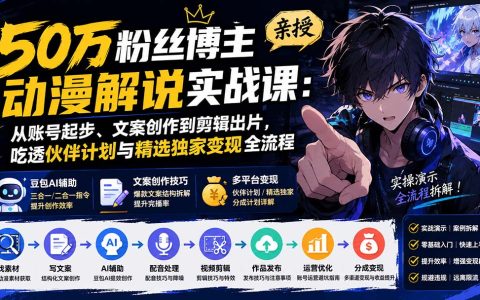 50万粉博主动漫解说实操课：豆包AI写文案配音剪辑，零基础玩转伙伴计划分成变现