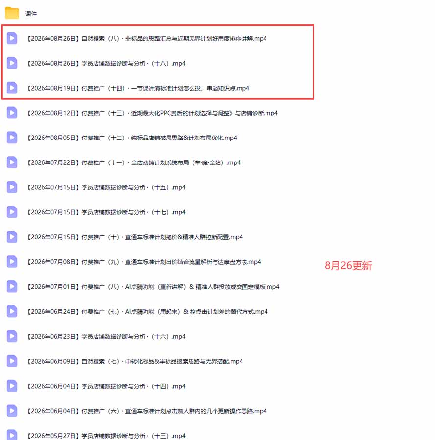 2026淘宝电商终局之战VIP课：自然搜索+直通车+无界人群测款动销推广布局