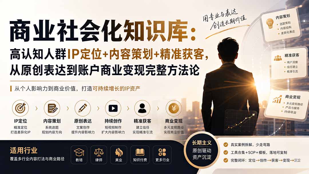 商业社会化知识库：高认知IP定位+内容策划+精准获客变现全攻略
