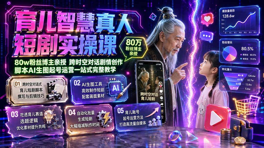 育儿智慧真人短剧实操课：跨时空对话脚本AI生图起号运营全攻略