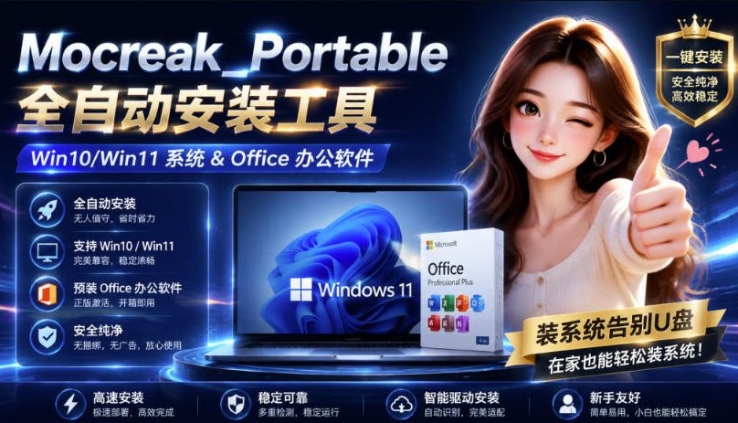 Mocreak自动化安装Win10/Win11和Office，免U盘装机工具安全可靠