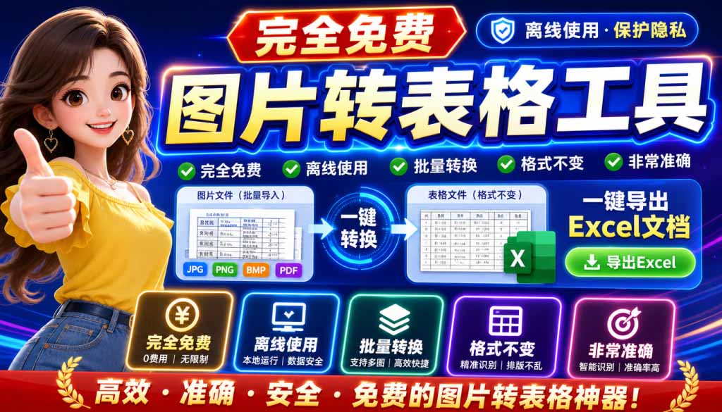 图片表格识别提取工具，离线免费批量导出Excel，FastTableOCR一键搞定