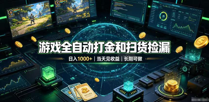 游戏自动化打金扫货捡漏，变现100步骤0+，G机搬砖当天见效