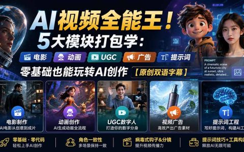 AI视频制作全攻略：电影动画广告UGC数字人提示词工程，零基础玩转AI创作工具