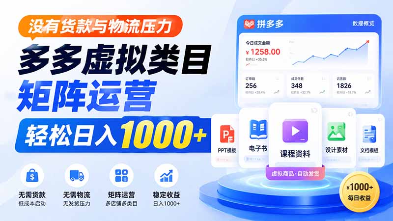 没有货款与物流压力，多多虚拟类目矩阵运营，轻松变现100步骤0+