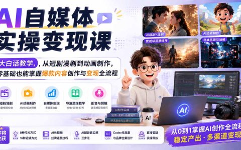 AI自媒体实操变现课：大白话教学，零基础掌握短剧漫剧动画制作与爆款变现全流程