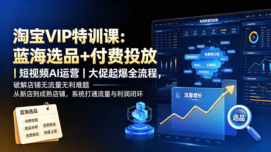 淘宝VIP特训课：蓝海选品+付费投放+短视频AI运营，破解无流量无利润难题
