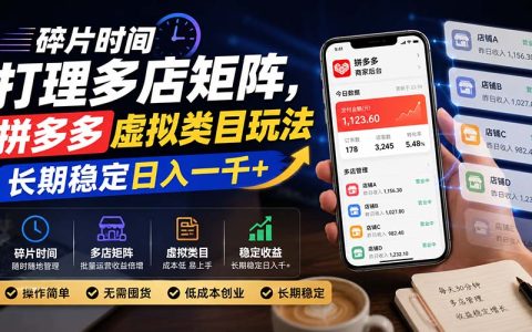 拼多多虚拟类目无货源开店，碎片时间矩阵运营，新手变现100步骤0+稳定玩法