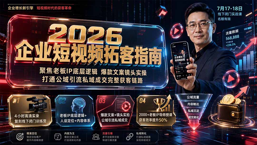 2026企业短视频获客指南：老板IP底层逻辑与爆款文案实操，打通公域引流私域成交链路