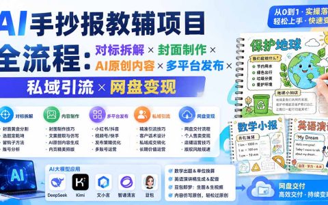 AI手抄报教辅变现全流程：对标拆解×AI原创×多平台引流×网盘私域