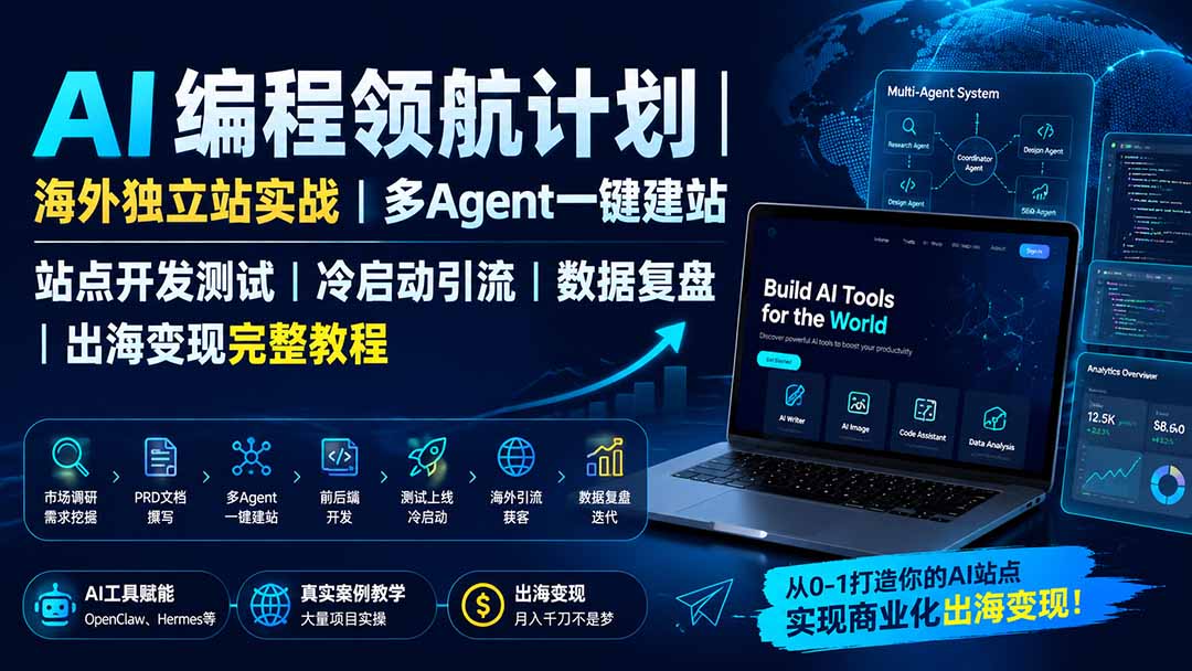 AI编程出海实战：多Agent一键建站，独立站引流变现全教程