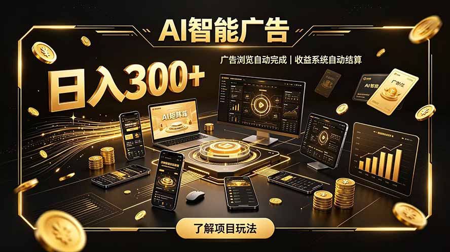 AI广告自动化变现课，自研系统轻资产副业，宝妈上班族变现300方法
