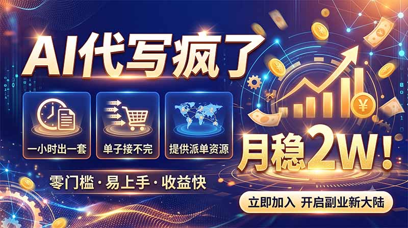 2026副业新风口：AI代写一单5张，免费派单群0门槛，演讲稿教案都能接