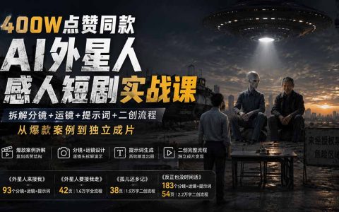 400步骤W赞AI外星人短剧实战课：分镜运镜提示词+二创全流程拆解