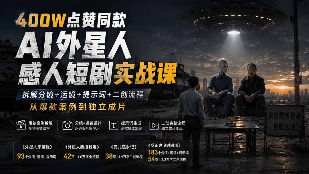 400步骤W赞AI外星人短剧实战课:分镜运镜提示词+二创全流程拆解 400步骤W赞AI外星人短剧实战课:分镜运镜提示词+二创全流程拆解