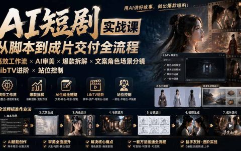 AI短剧实战课：LibTV分镜站位控制，从脚本到成片全流程，爆款拆解与角色场景设计