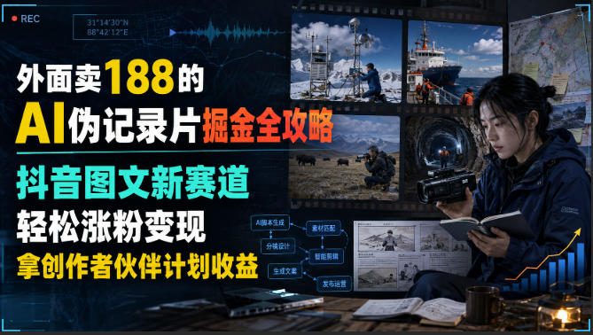 AI伪记录片掘金全攻略：抖音图文新赛道，零基础涨粉变现