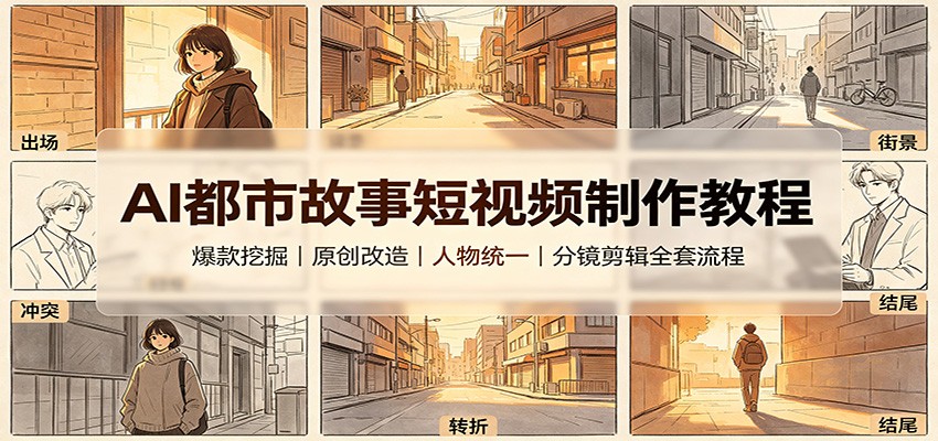 AI都市故事短视频制作全流程：爆款挖掘改写原创，人物统一分镜剪辑实操