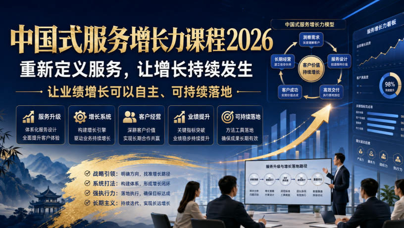 中国式服务增长力课程2026：五力模型+五步法破解获客留客死局，让业绩可持续增长