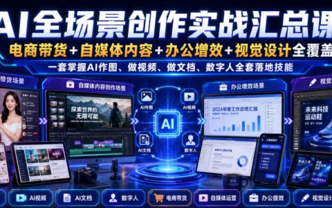 AI全场景创作实战课：电商带货+自媒体+办公+视觉设计，AI作图做视频数字人全套技能