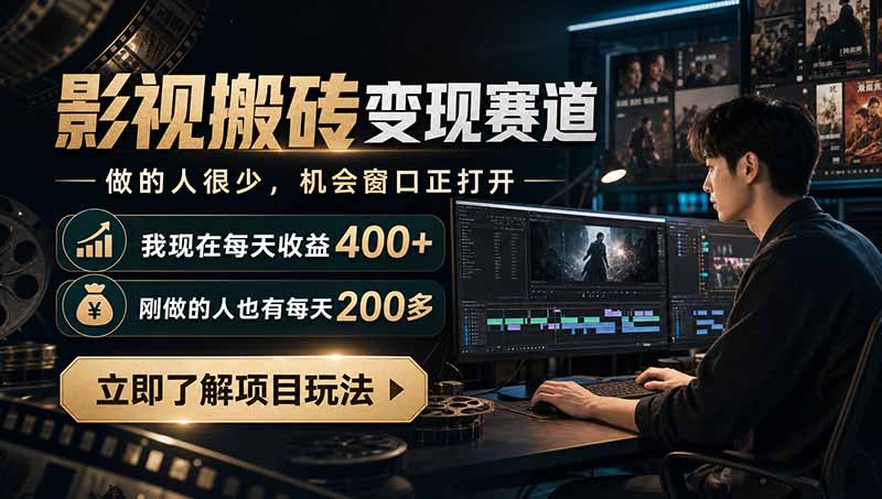 影视搬砖副业变现400方法，新手也能变现600步骤0的冷门赚钱赛道