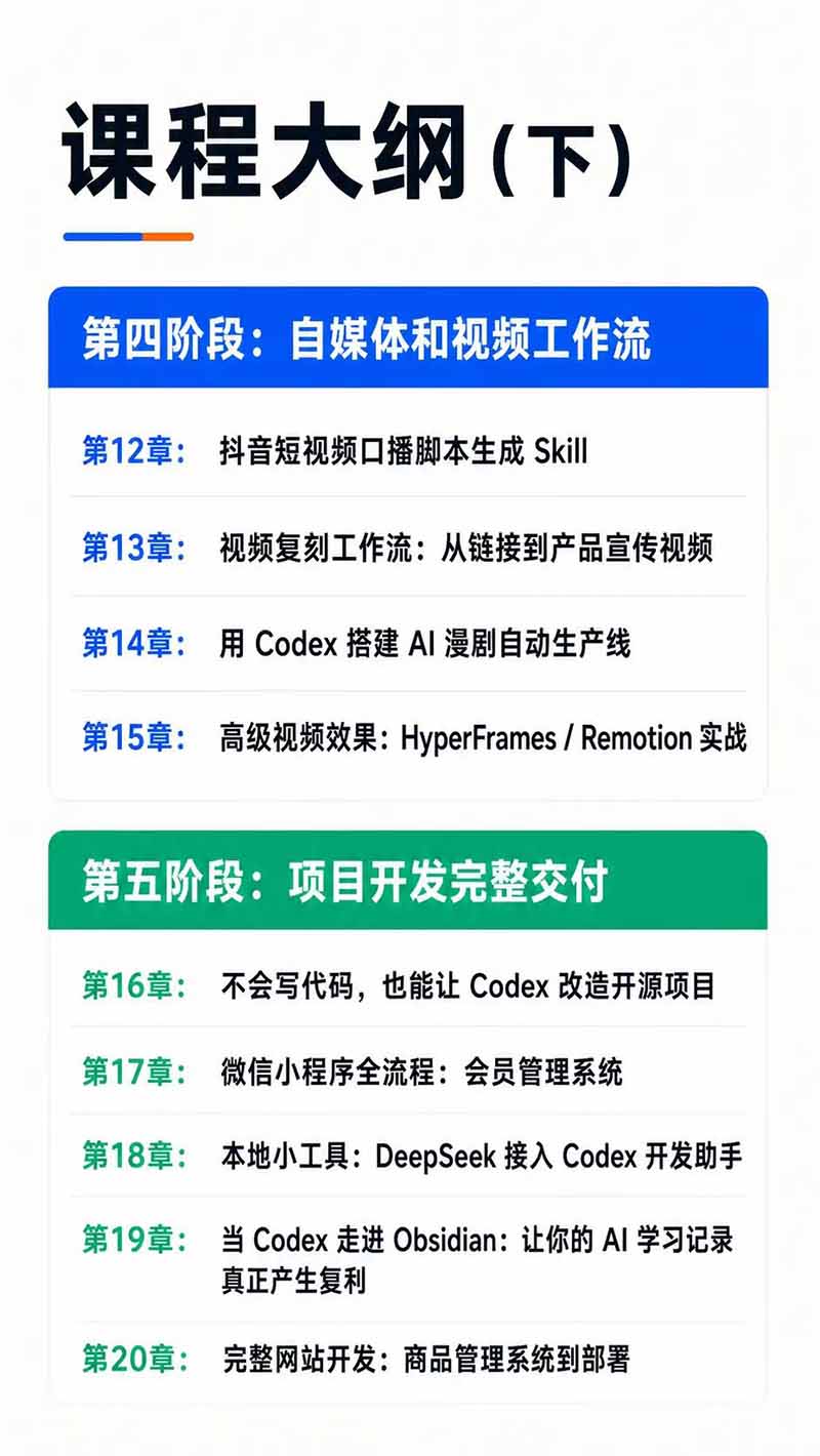 Codex AI实战应用营：从工具到项目交付，办公自动化与自媒体开发全栈实战