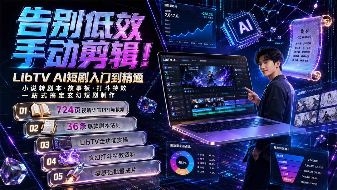 告别低效手动剪辑!LibTV AI短剧入门到精通,小说转剧本方法,故事板打斗特效一站式搞定玄幻短剧制作 告别低效手动剪辑!LibTV AI短剧入门到精通,小说转剧本方法,故事板打斗特效一站式搞定玄幻短剧制作