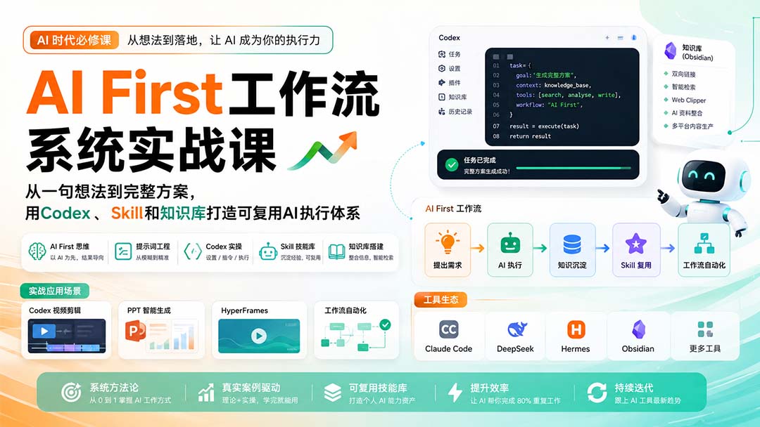 AI First工作流实战课：Codex+Obsidian+Skill，从想法到自动化方案搭建
