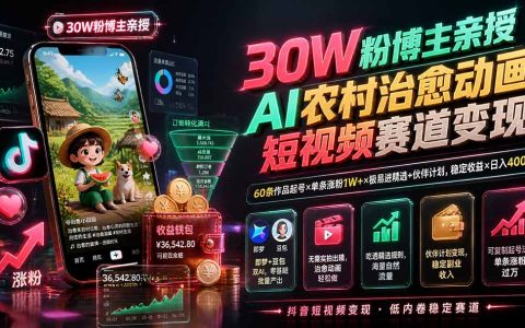 AI农村治愈动画短视频变现课：即梦豆包出片进精选，零基础起号吃伙伴计划收益