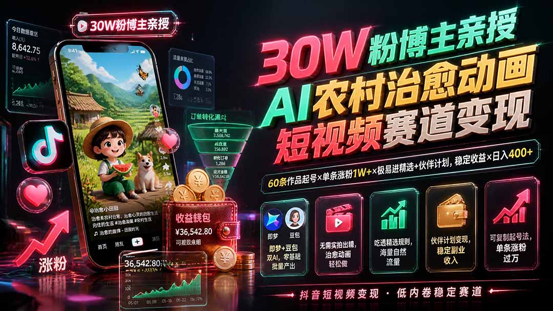 AI农村治愈动画短视频变现课:即梦豆包出片进精选,零基础起号吃伙伴计划收益 AI农村治愈动画短视频变现课:即梦豆包出片进精选,零基础起号吃伙伴计划收益