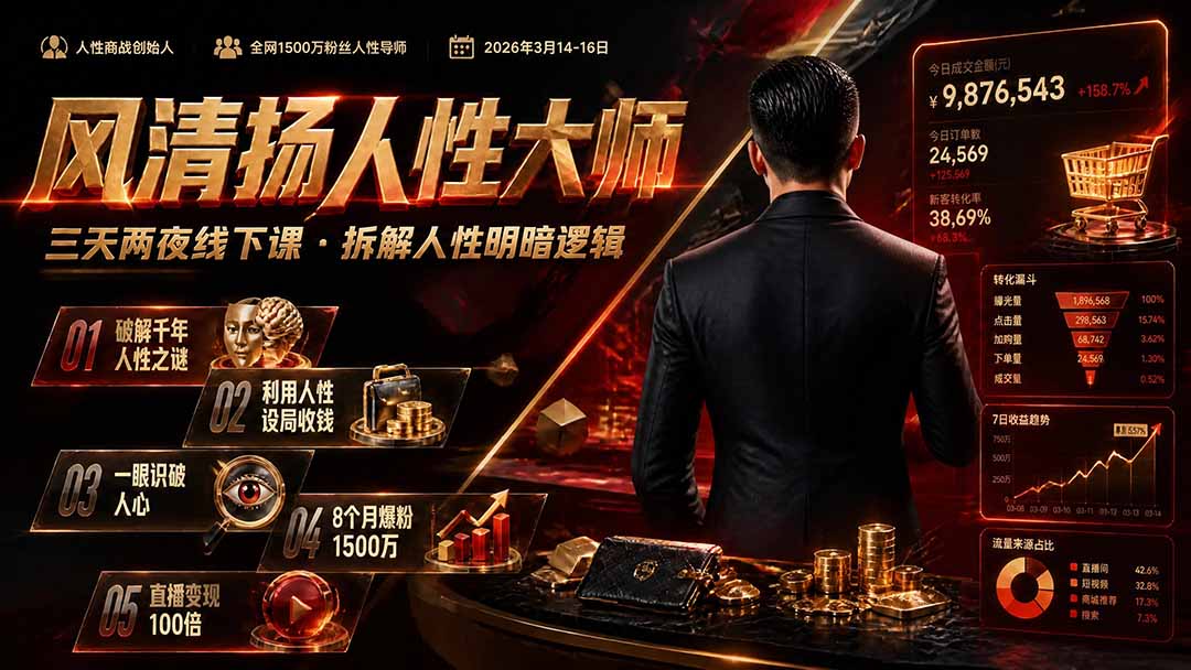 风清扬人性大师3天2夜线下课:拆解人性明暗逻辑,识人避坑,直播涨粉变现百倍实战教学 风清扬人性大师3天2夜线下课:拆解人性明暗逻辑,识人避坑,直播涨粉变现百倍实战教学